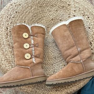UGG Tan Suede Boots with Button Details